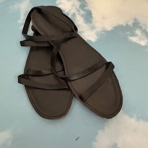 Madewell Shoes Womens Size 9.5 Black Leather Open Toe Flats Strappy Sandal